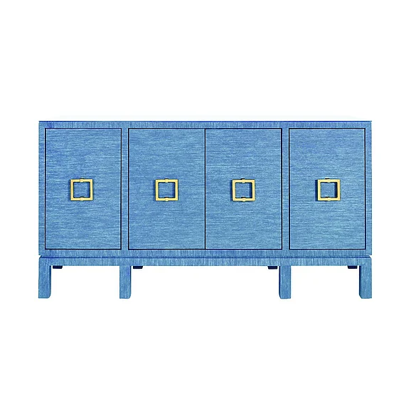 Worlds Away Effie Four Door Buffet in Blue Dyed Grasscloth EFFIE BL