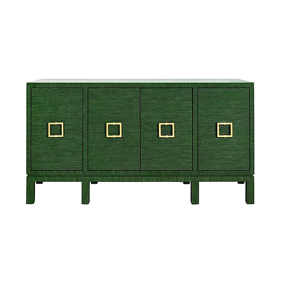 Worlds Away Effie Four Door Buffet in Green Dyed Grasscloth EFFIE GR