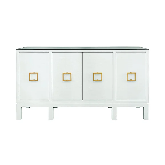 Worlds Away Effie Four Door Buffet in White Textured Linen EFFIE WH