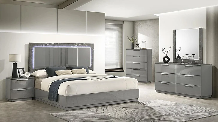 Galaxy Home Elara 2pc Panel Bedroom Set in Gray