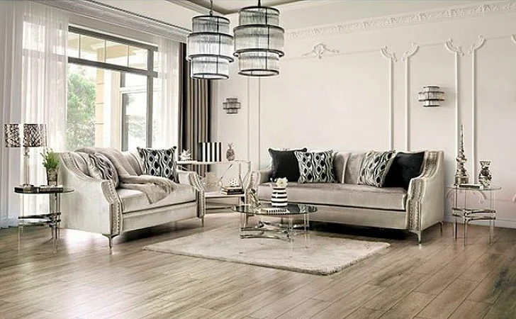 Furniture of America Elicia 2pc Living Room Set in Silver/Black