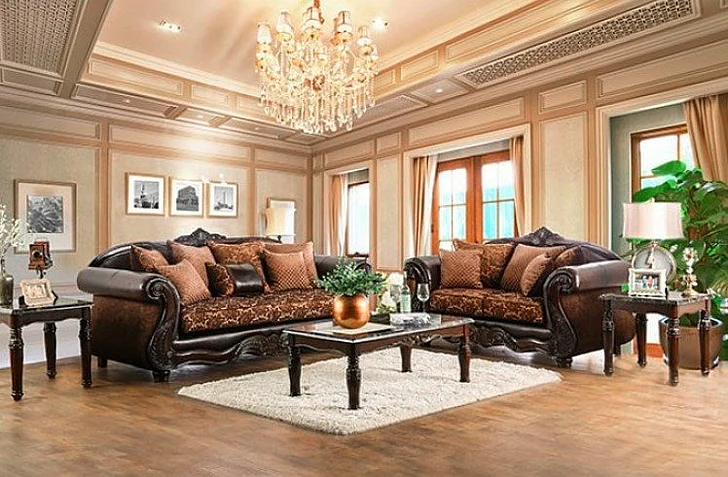 Furniture of America Elpis 2pc Living Room Set in Brown/Espresso
