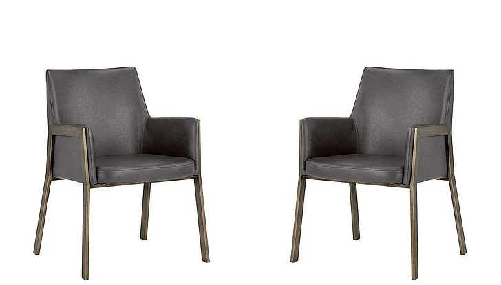 SUNPAN Ikon Bernadette Dining Armchair in Kendall Grey/Antique Brass 103154 (Set of 2)