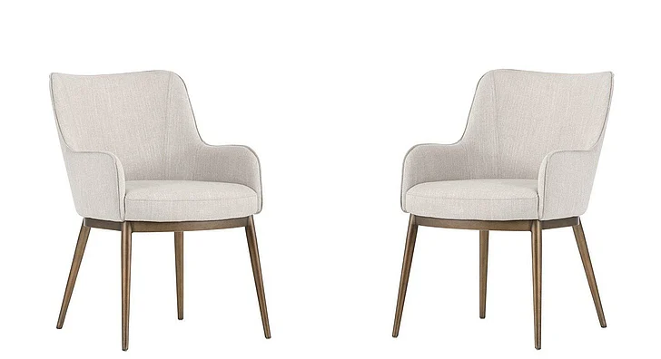 SUNPAN Franklin Dining Armchair in Beige Linen/Antique Brass 103197 (Set of 2) PROMO