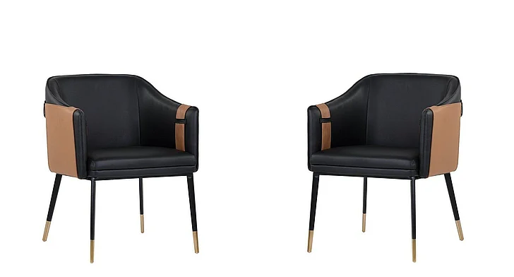 SUNPAN Ikon Carter Dining Armchair in Napa Black/Napa Cognac/Black 103788 (Set of 2)