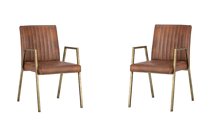 SUNPAN Ikon Homer Dining Armchair in Bravo Cognac/Antique Brass 104693 (Set of 2)