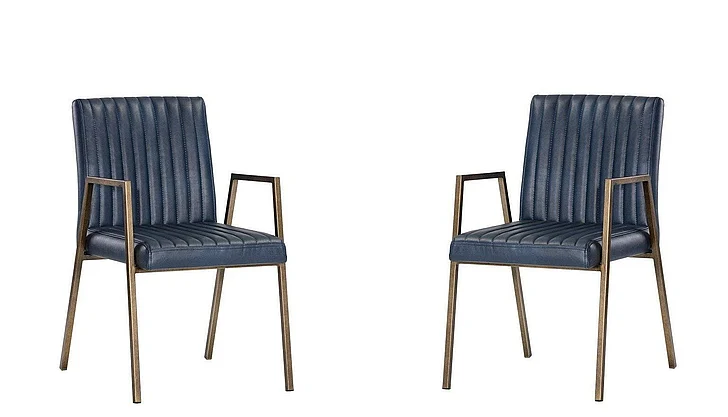 SUNPAN Ikon Homer Dining Armchair in Bravo Admiral/Antique Brass 105143 (Set of 2) PROMO
