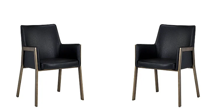 SUNPAN Ikon Bernadette Dining Armchair in Bravo Black/Antique Brass 105284 (Set of 2)