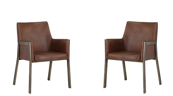 SUNPAN Ikon Bernadette Dining Armchair in Bravo Cognac/Antique Brass 105286 (Set of 2)