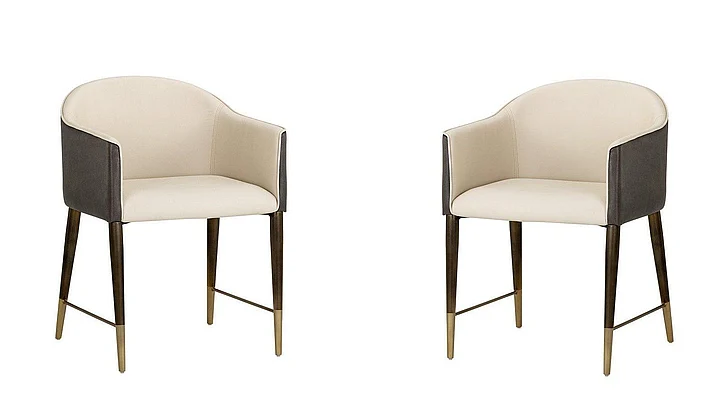 SUNPAN Kylin Dining Armchair in Dillon Cream/Bravo Ash/Brass 105687 (Set of 2)