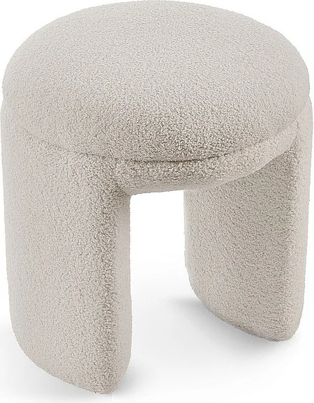 Meridian Bowen Faux Shearling Teddy Fabric Ottoman / Stool in Beige Faux Shearling Teddy Fabric 105Beige