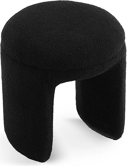 Meridian Bowen Faux Shearling Teddy Fabric Ottoman / Stool in Black Faux Shearling Teddy Fabric 105Black