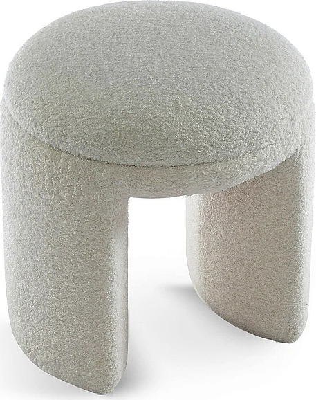 Meridian Bowen Faux Shearling Teddy Fabric Ottoman / Stool in Cream Faux Shearling Teddy Fabric 105Cream