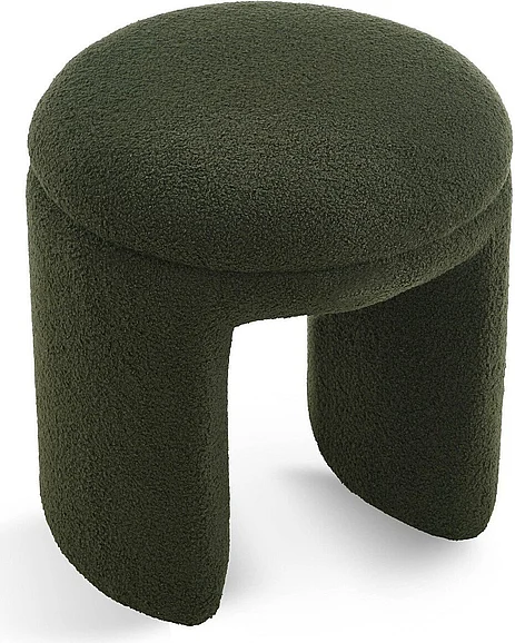 Meridian Bowen Faux Shearling Teddy Fabric Ottoman / Stool in Green Faux Shearling Teddy Fabric 105Green