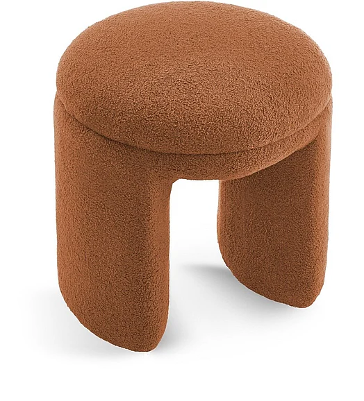 Meridian Bowen Faux Shearling Teddy Fabric Ottoman / Stool in Saddle Faux Shearling Teddy Fabric 105Saddle