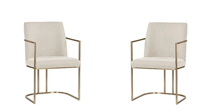 SUNPAN Rayla Dining Armchair in Belfast Oatmeal/Antique Brass 106727 (Set of 2)