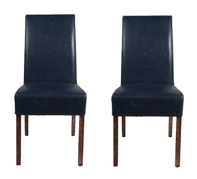 NPD Valencia Bonded Leather Dining Chair Drift Wood Legs in Vintage Blue (Set of 2) 108239B-V05