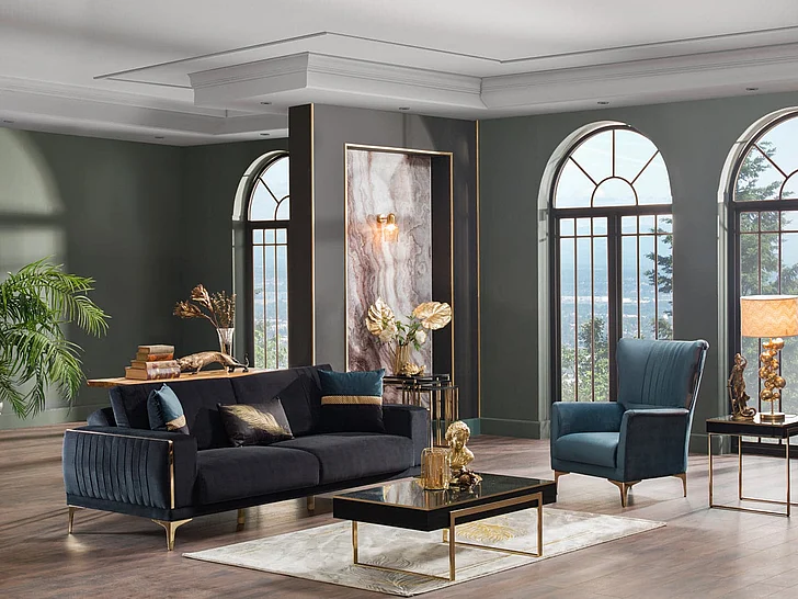 Bellona Furniture Carlino 2-Piece Living Room Set in Napoly Black