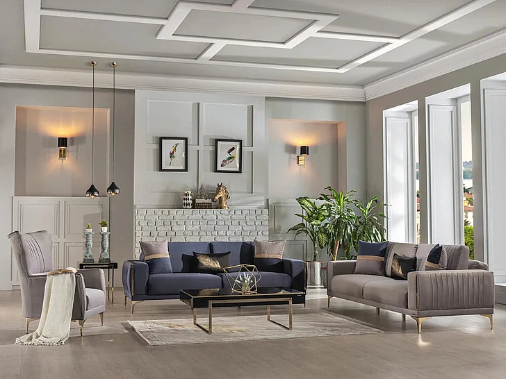 Bellona Furniture Carlino 2-Piece Living Room Set in Napoly Grey