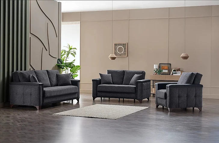 Bellona Furniture Charlotte 2-Piece Living Room Set in Beatto Anthracite