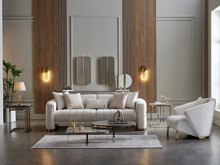 Bellona Furniture Veronica 2-Piece Living Room Set in Merit Cream