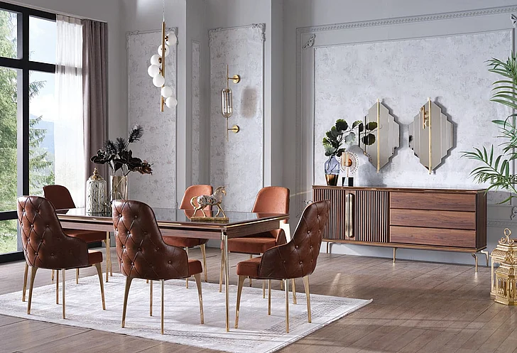Bellona Furniture Montego 7-Piece Formal Dining Room Set in Montego Walnut