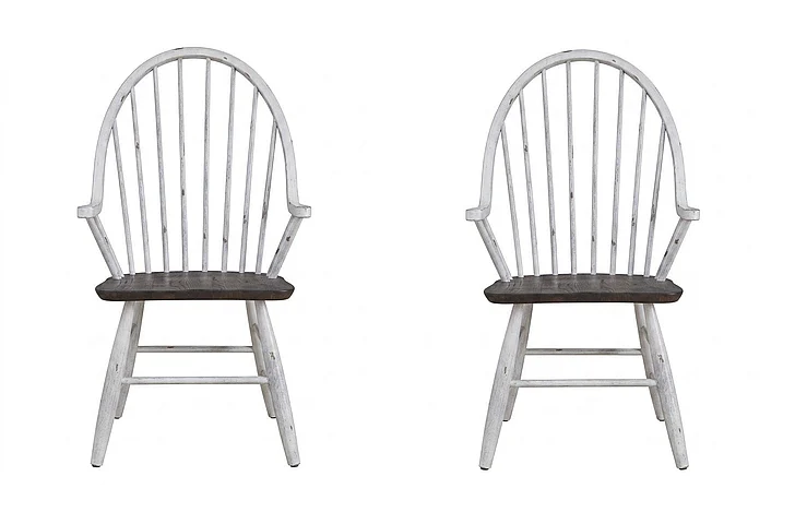 Liberty Furniture Farmhouse Windsor Back Arm Chair in White/Oak 139WH-C1000A (Set of 2)