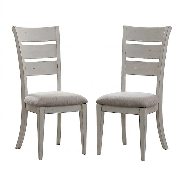 Liberty Furniture Backroads Ladder Back Side Chair (Set of 2) in Weathered White/Parchment 142-C2001S CLOSEOUT