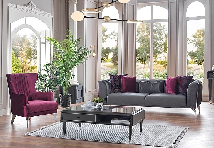 Bellona Furniture Gravita 2-Piece Living Room Set in Deren Anthracite