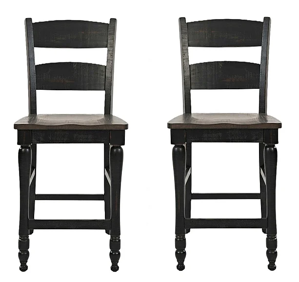 Jofran Madison County Ladderback Counter Stool in Vintage Black 1702-BS401KD (Set of 2)