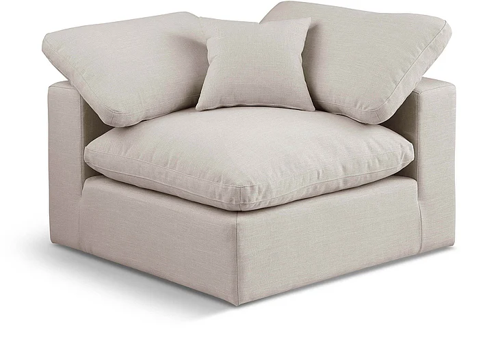 Meridian Comfy Linen Textured Fabric Corner Chair in Beige Linen Textured Fabric 187Beige-Corner