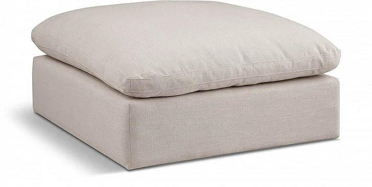 Meridian Comfy Linen Textured Fabric Ottoman in Beige Linen Textured Fabric 187Beige-Ott