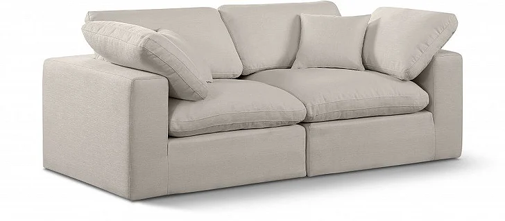 Meridian Comfy Linen Textured Fabric Sofa in Beige Linen Textured Fabric 187Beige-S80