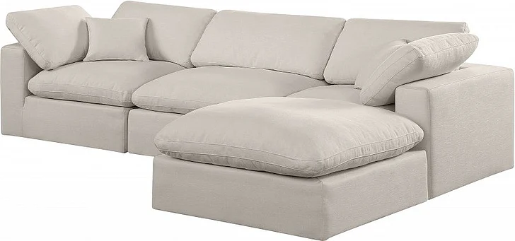 Meridian Comfy Linen Textured Fabric Sectional in Beige Linen Textured Fabric 187Beige-Sec4A