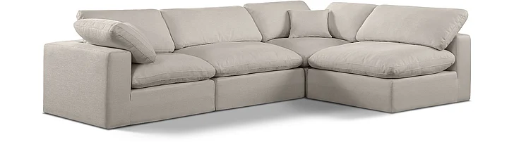 Meridian Comfy Linen Textured Fabric Sectional in Beige Linen Textured Fabric 187Beige-Sec4B