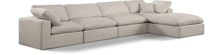 Meridian Comfy Linen Textured Fabric Sectional in Beige Linen Textured Fabric 187Beige-Sec5A