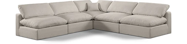 Meridian Comfy Linen Textured Fabric Sectional in Beige Linen Textured Fabric 187Beige-Sec5B
