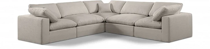 Meridian Comfy Linen Textured Fabric Sectional in Beige Linen Textured Fabric 187Beige-Sec5C