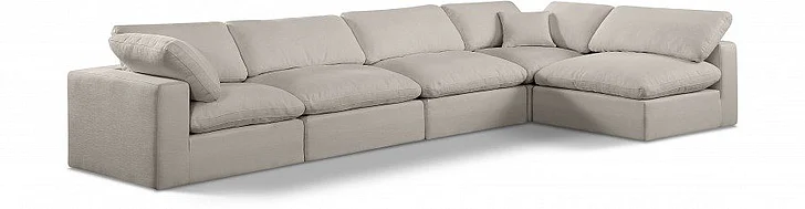 Meridian Comfy Linen Textured Fabric Sectional in Beige Linen Textured Fabric 187Beige-Sec5D