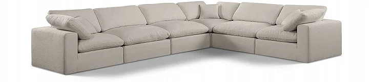 Meridian Comfy Linen Textured Fabric Sectional in Beige Linen Textured Fabric 187Beige-Sec6A