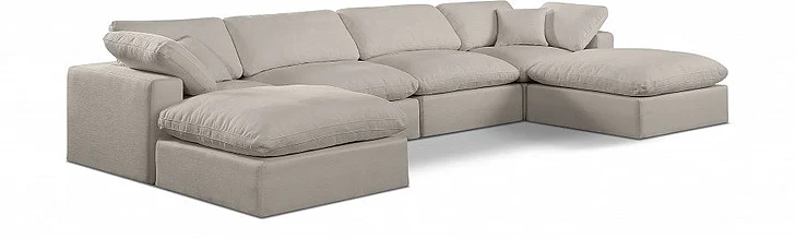 Meridian Comfy Linen Textured Fabric Sectional in Beige Linen Textured Fabric 187Beige-Sec6B