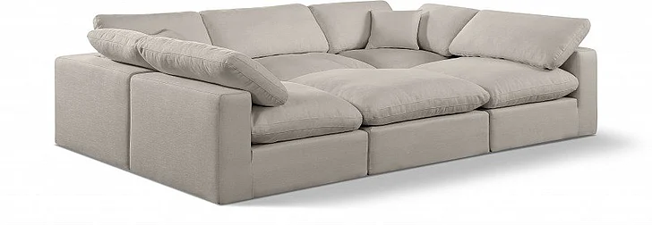 Meridian Comfy Linen Textured Fabric Sectional in Beige Linen Textured Fabric 187Beige-Sec6C