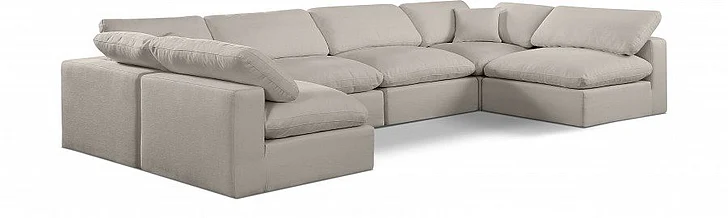 Meridian Comfy Linen Textured Fabric Sectional in Beige Linen Textured Fabric 187Beige-Sec6D