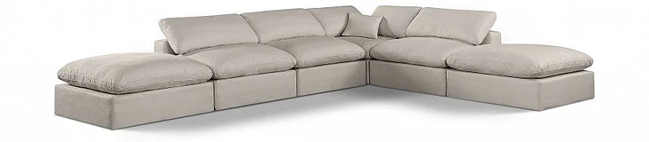 Meridian Comfy Linen Textured Fabric Sectional in Beige Linen Textured Fabric 187Beige-Sec6E
