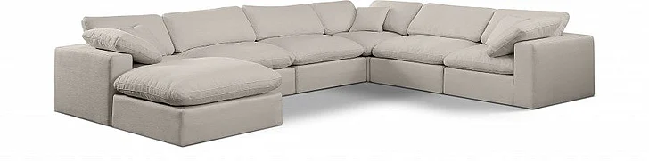Meridian Comfy Linen Textured Fabric Sectional in Beige Linen Textured Fabric 187Beige-Sec7A