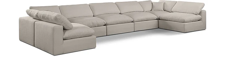 Meridian Comfy Linen Textured Fabric Sectional in Beige Linen Textured Fabric 187Beige-Sec7B