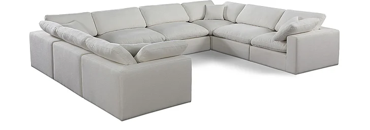 Meridian Comfy Linen Textured Fabric Sectional in Beige Linen Textured Fabric 187Beige-Sec8A