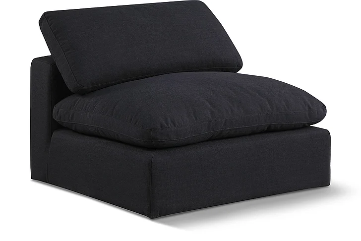 Meridian Comfy Linen Textured Fabric Armless Chair in Black Linen Textured Fabric 187Black-Armless