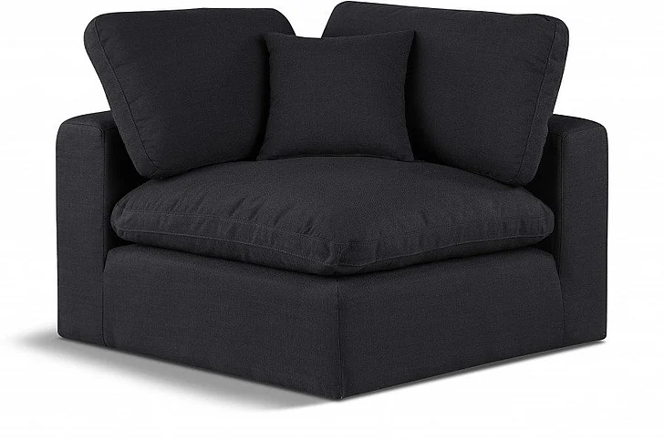 Meridian Comfy Linen Textured Fabric Corner Chair in Black Linen Textured Fabric 187Black-Corner