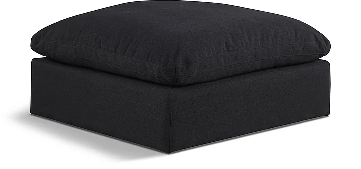 Meridian Comfy Linen Textured Fabric Ottoman in Black Linen Textured Fabric 187Black-Ott